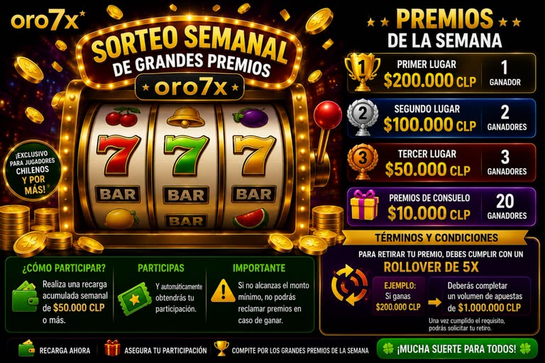 Sorteo semanal de premios ORO7X para jugadores chilenos